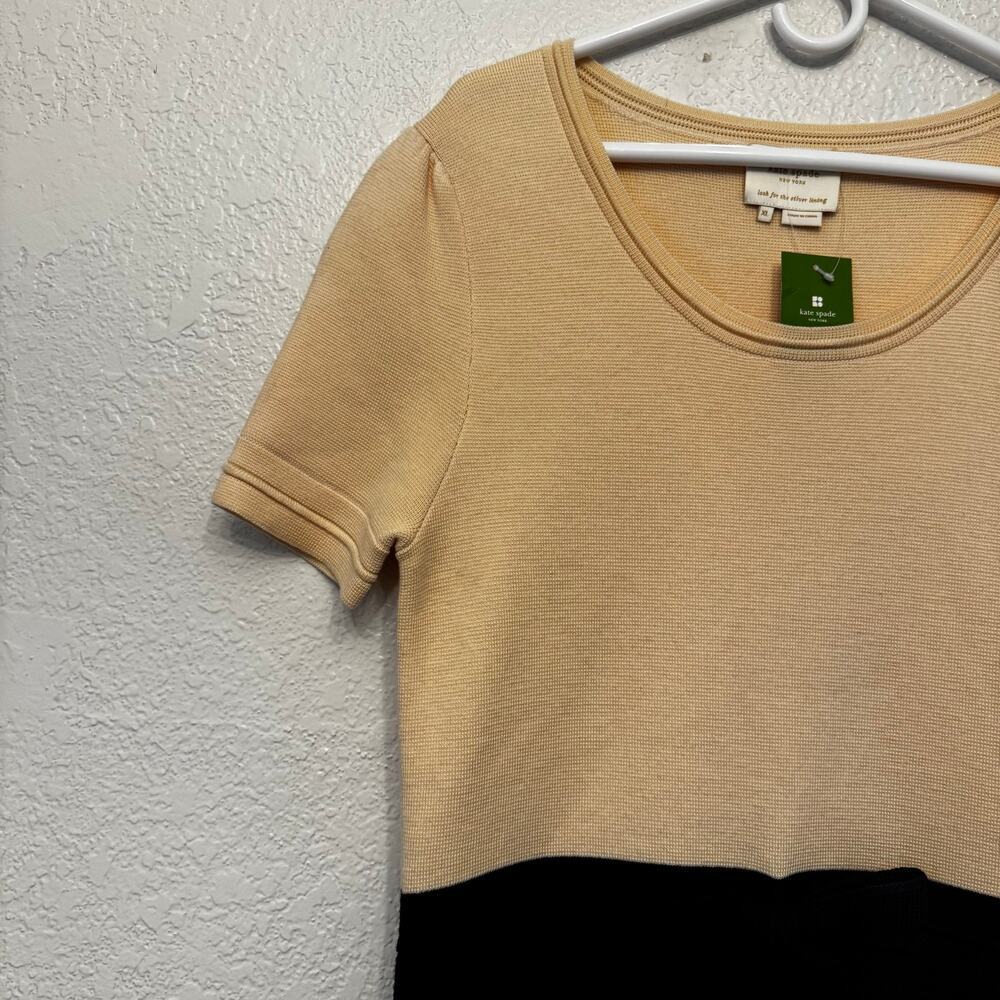 NWT Kate Spade 100% Wool Colorblock Knit Bow Waist Sheath Dress Black Ivory XL - Picture 7 of 7